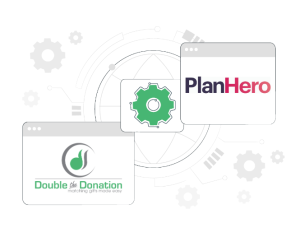 Double the Donation and PlanHero logos displayed together in a graphic